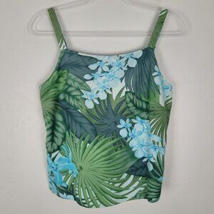 Tommy Bahama Silk Hawaiian Tank Top Sleeveless Blouse Floral Green Blue Size 10